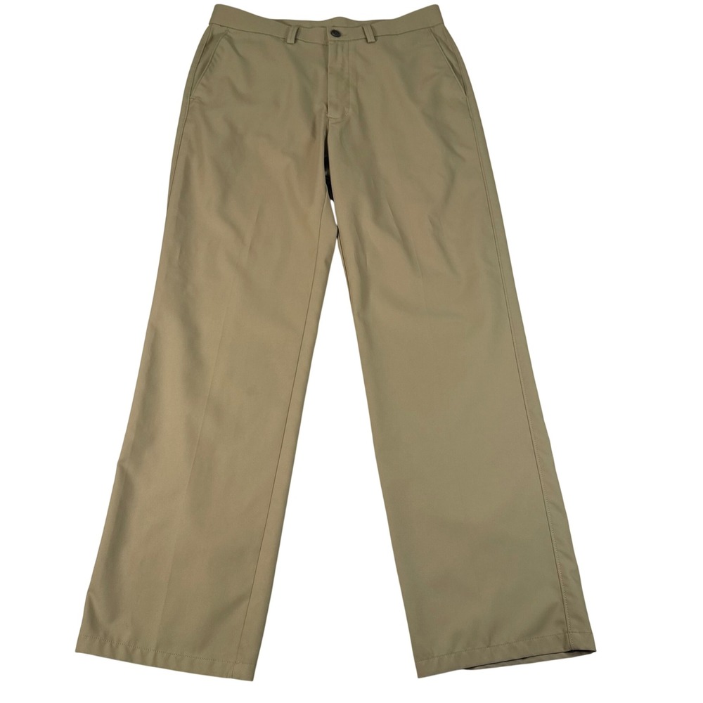 Haggar H26 Chino Pants Men 34x32 Tan Polyester Classic Flat Front Khaki Workwear